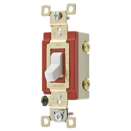 Bryant Toggle Switch, General Purpose AC, Single Pole, 20A 120/277V AC, Back and Side Wired, White 4901W
